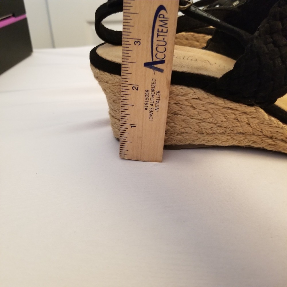 Bella Vita Black Braided Espadrille Wedge Sandals Women Size 11W Strappy Boho - Picture 2 of 9